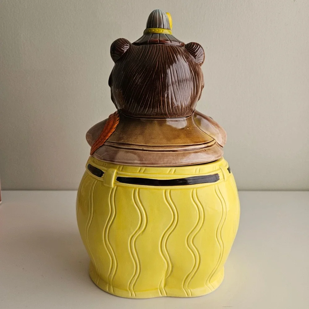 Vintage 1960s Ceramic Bear Miner Hiker 2 Piece Cookie Jar Made in Japan NEW